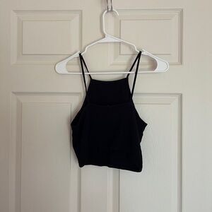 LA hearts black high neck strappy tank crop top smocked